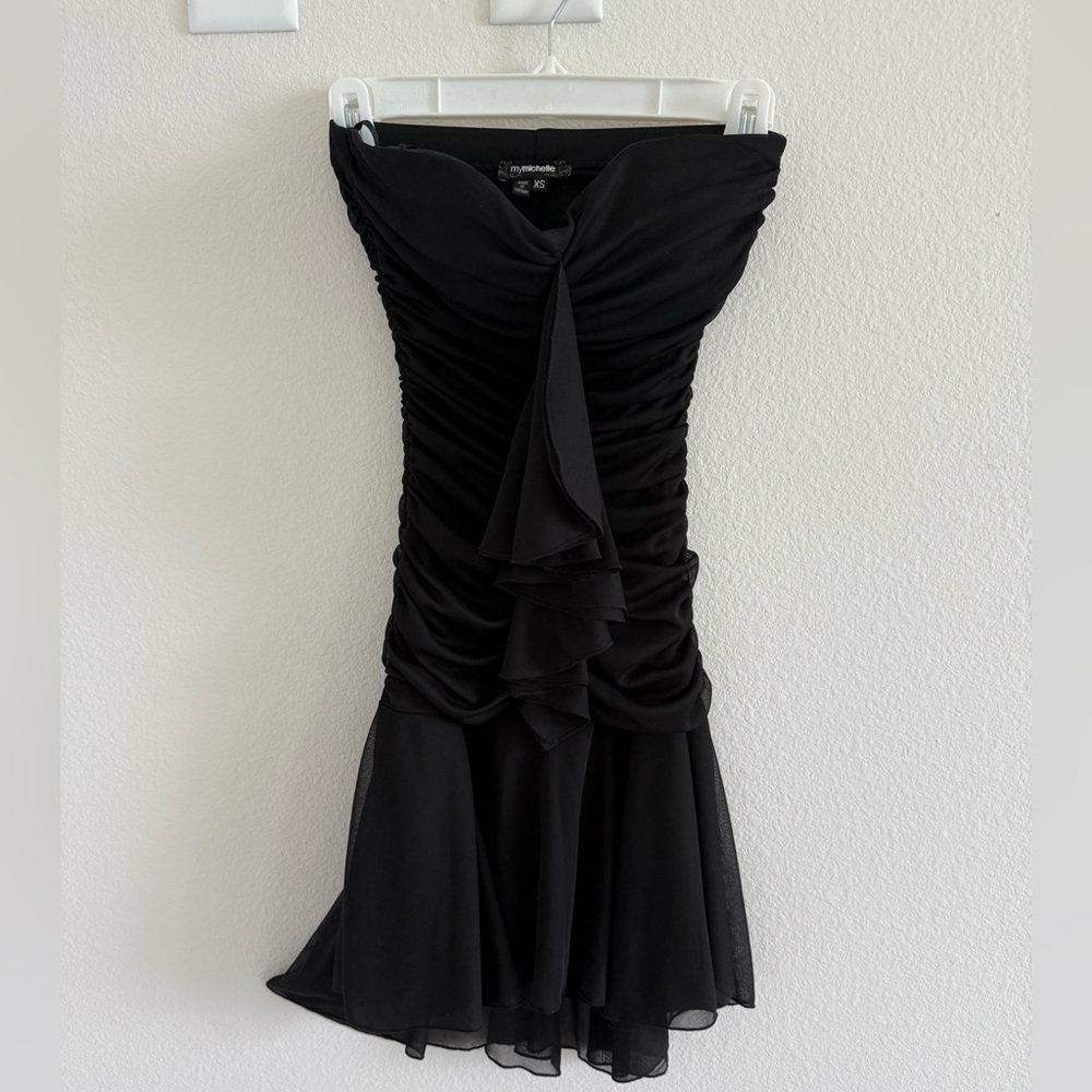 My Michelle Black Strapless Babydoll Cocktail Dress